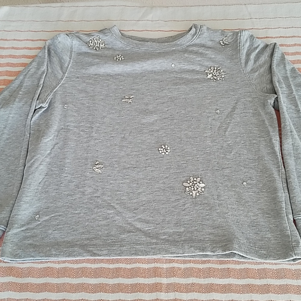 H & M Gray Sweatshirt with Rhinestones & Pearls